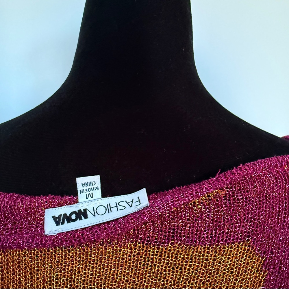 Fashion Nova Long Sleeve Shimmer Bodycon Dress in Pink and Orange Gold - Picture 10 of 10